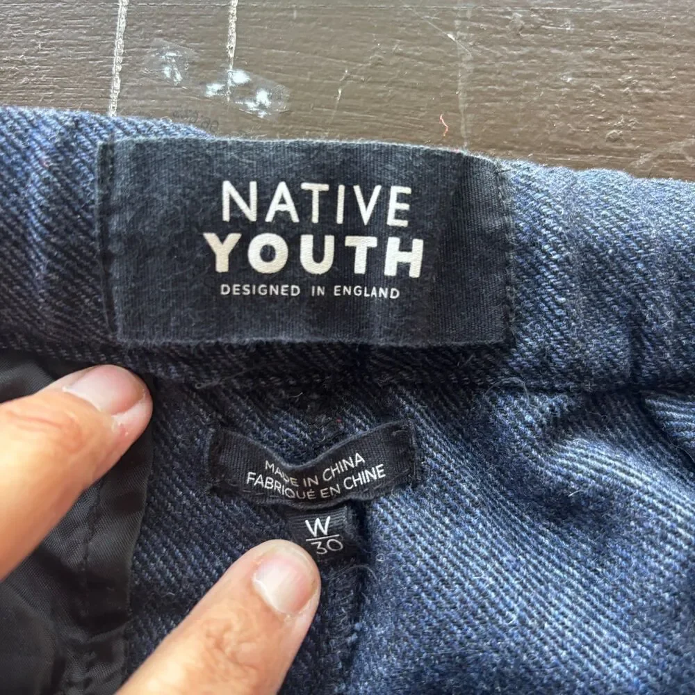 Native Youth Navy Blue Wool Weekend Surge Slim Fit Cargo Pants Size 30